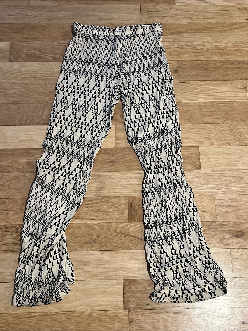 Zara Black and Cream Geometric Wide-Leg Pants